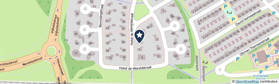 Kaartweergave Hotel De Wereldstraat 5 in Almere
