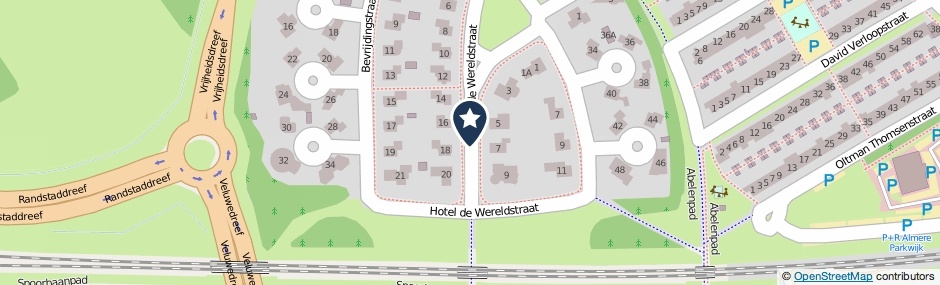 Kaartweergave Hotel De Wereldstraat in Almere