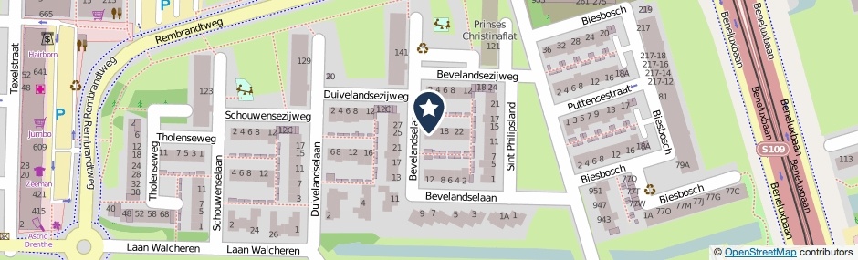 Kaartweergave Bevelandselaan 14 in Amstelveen