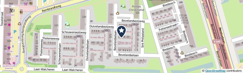 Kaartweergave Bevelandselaan 16 in Amstelveen