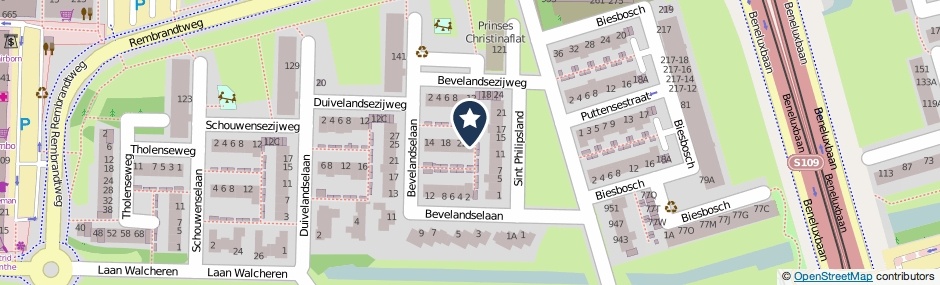 Kaartweergave Bevelandselaan 24 in Amstelveen