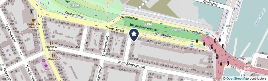 Kaartweergave Bontekoestraat 1-3 in Amsterdam