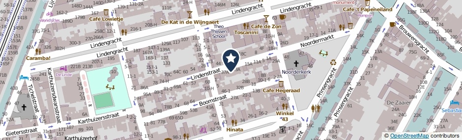 Kaartweergave Lindenstraat 35-B in Amsterdam