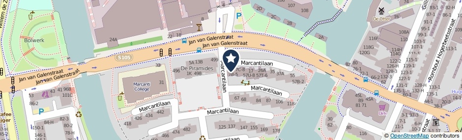 Kaartweergave Marcantilaan 1 in Amsterdam