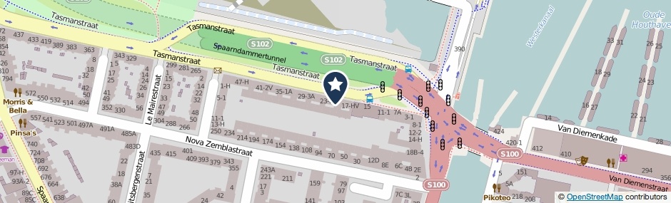 Kaartweergave Tasmanstraat 21-HV in Amsterdam