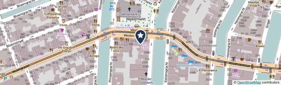 Kaartweergave Westermarkt 9-E in Amsterdam