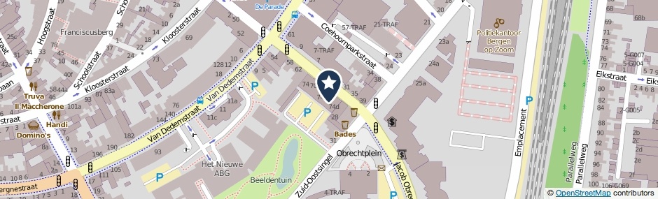 Kaartweergave Burgemeester Van Hasseltstraat 72-C in Bergen Op Zoom
