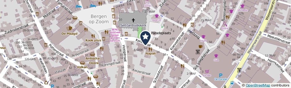 Kaartweergave Kerkstraat in Bergen Op Zoom