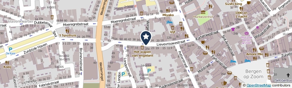 Kaartweergave Lievevrouwestraat in Bergen Op Zoom