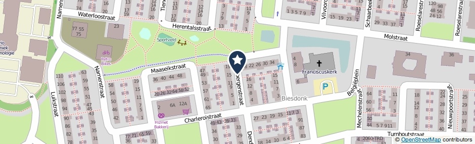 Kaartweergave Keersbergenstraat in Breda