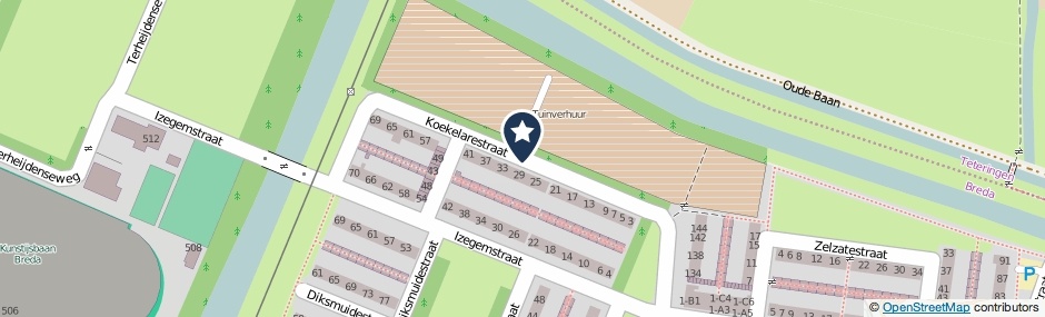 Kaartweergave Koekelarestraat in Breda