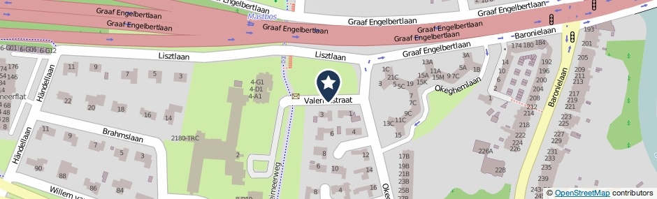 Kaartweergave Valeriusstraat in Breda