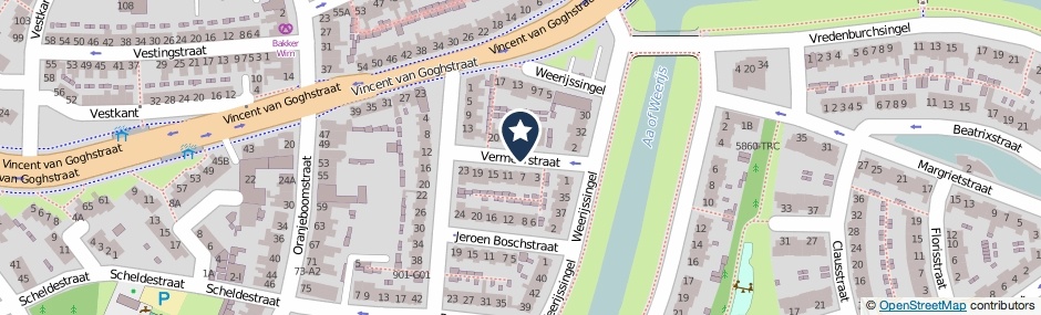Kaartweergave Vermeerstraat in Breda