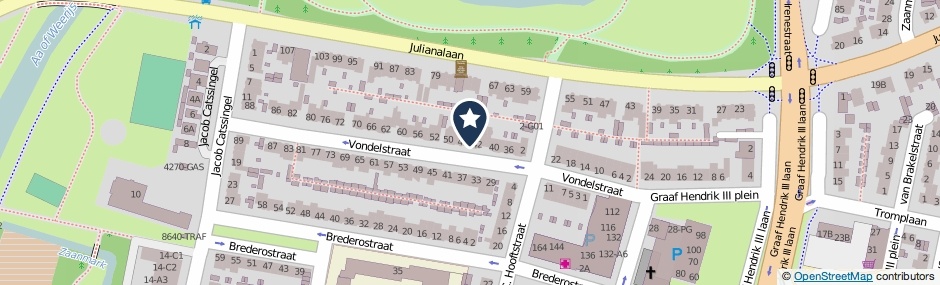 Kaartweergave Vondelstraat 44 in Breda