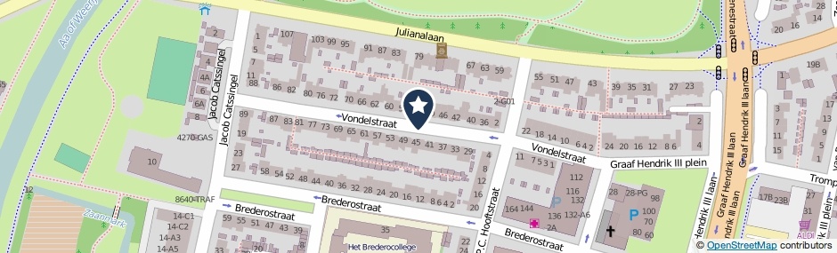 Kaartweergave Vondelstraat in Breda