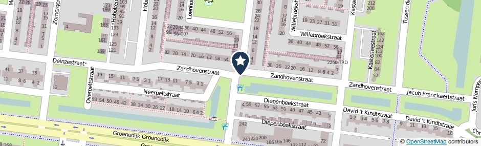 Kaartweergave Zandhovenstraat in Breda