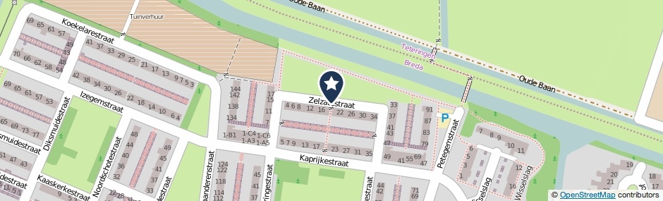 Kaartweergave Zelzatestraat in Breda