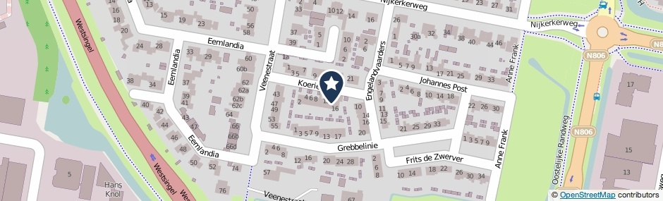 Kaartweergave Koerierster 14 in Bunschoten-Spakenburg