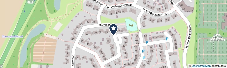 Kaartweergave Roosje Vosstraat in Coevorden