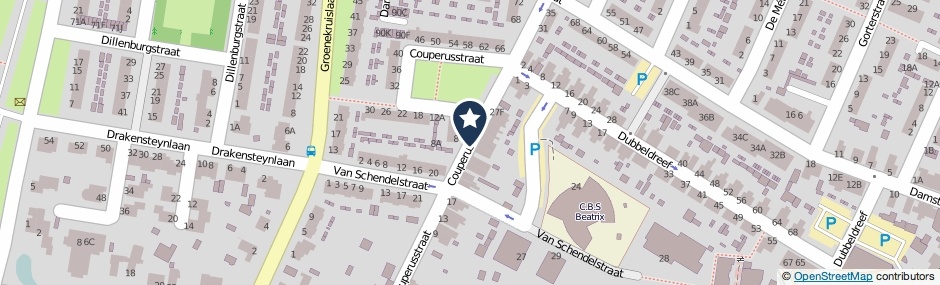 Kaartweergave Couperusstraat in Dordrecht