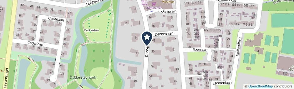 Kaartweergave Dennenlaan in Dordrecht