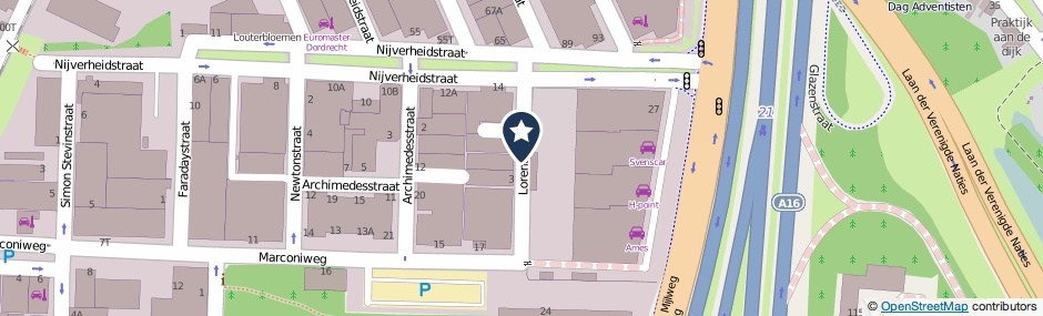 Kaartweergave Lorentzstraat in Dordrecht