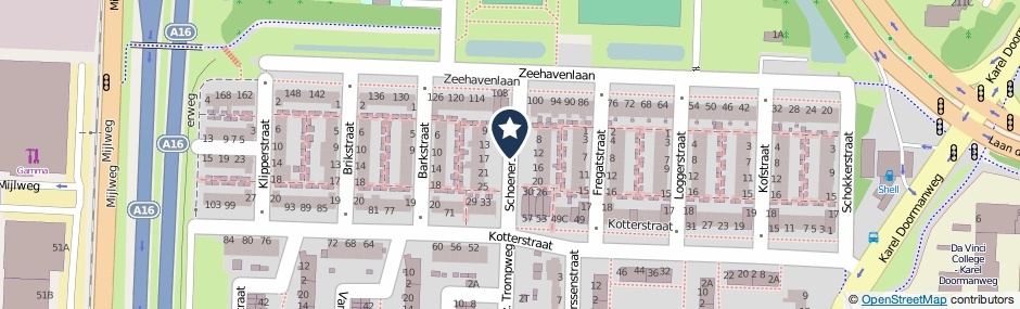 Kaartweergave Schoenerstraat in Dordrecht