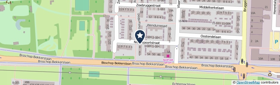 Kaartweergave Nieuwpoortstraat in Eindhoven