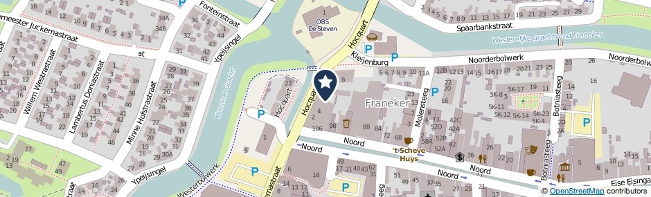 Kaartweergave Hocquart 8 in Franeker