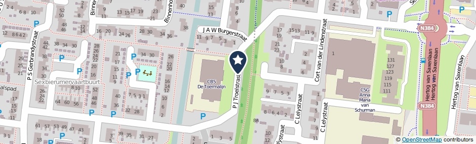 Kaartweergave P J Troelstrastraat in Franeker