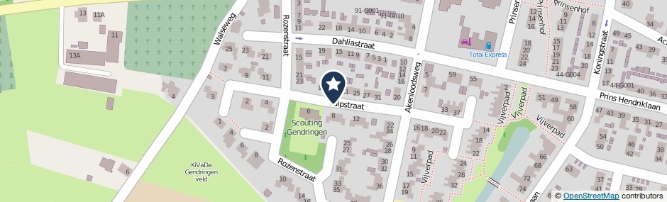 Kaartweergave Tulpstraat in Gendringen