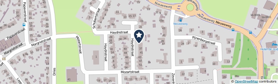 Kaartweergave Haydnstraat 33 in Groesbeek
