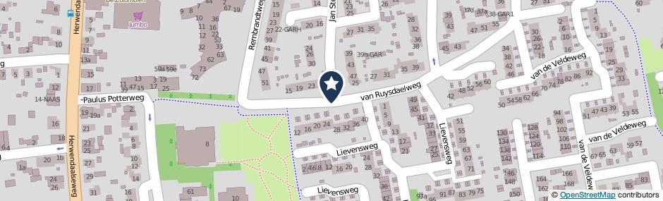 Kaartweergave Van Ruysdaelweg in Groesbeek