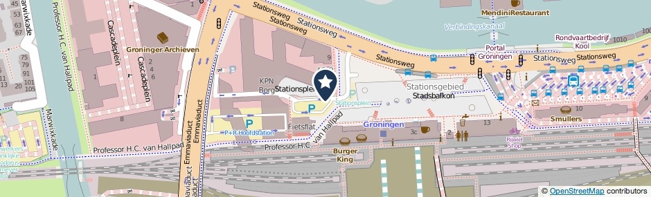 Kaartweergave Stationsplein in Groningen