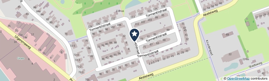 Kaartweergave Tormentilstraat in Groningen