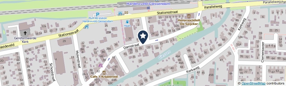 Kaartweergave Damstraat in Hardinxveld-Giessendam