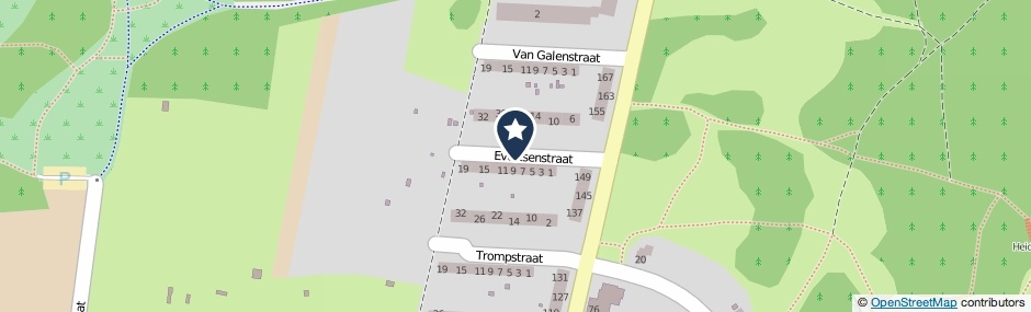 Kaartweergave Evertsenstraat in Heerlen