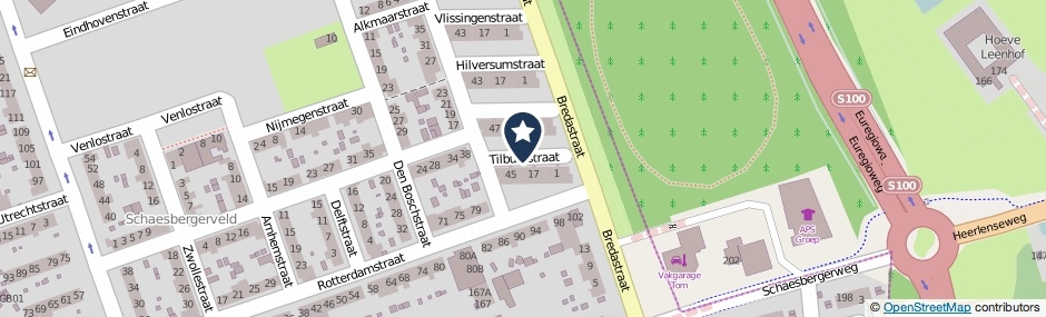 Kaartweergave Tilburgstraat in Heerlen