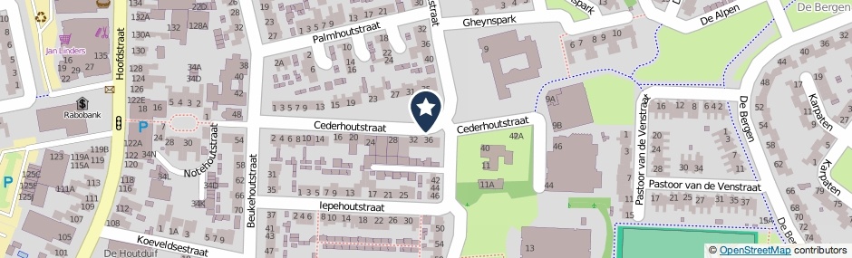Kaartweergave Cederhoutstraat in Helmond