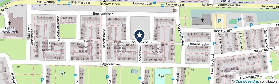 Kaartweergave Anjerstraat in Hoogeveen