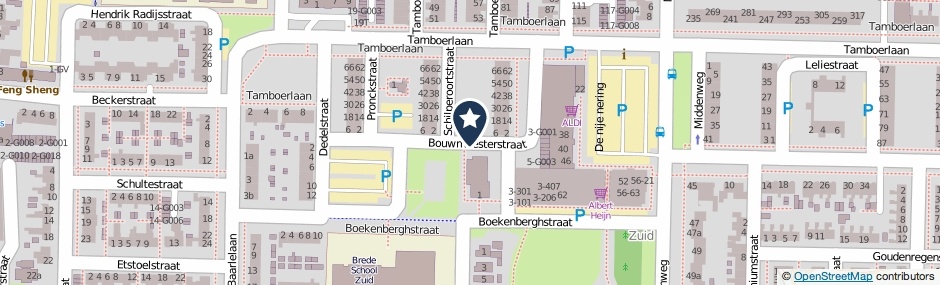 Kaartweergave Bouwmeesterstraat in Hoogeveen