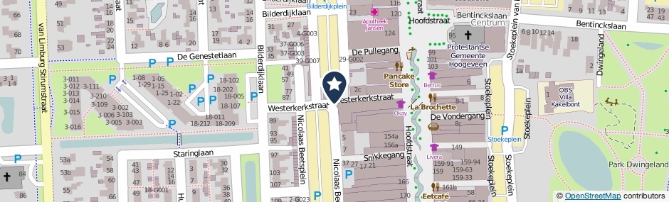 Kaartweergave Westerkerkstraat in Hoogeveen