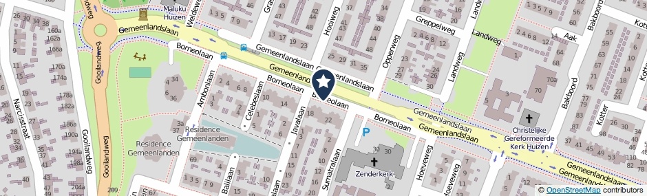 Kaartweergave Borneolaan in Huizen