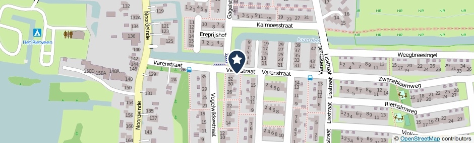 Kaartweergave Varenstraat in Landsmeer