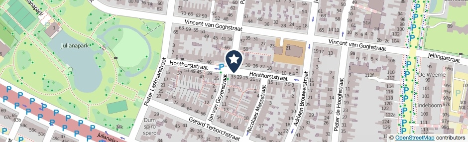 Kaartweergave Honthorststraat in Leeuwarden