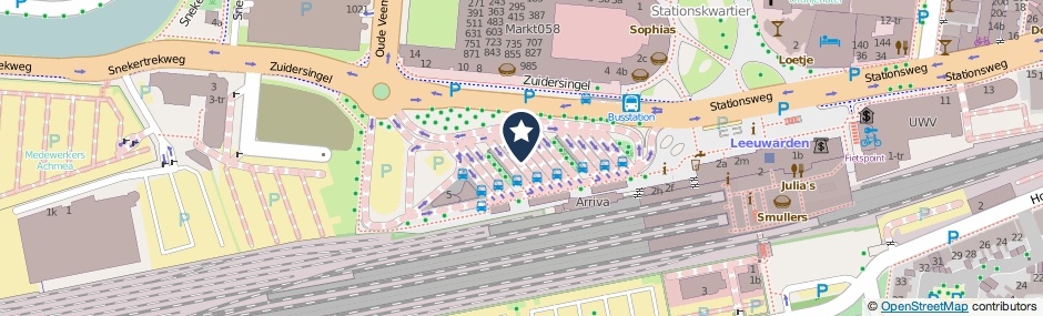 Kaartweergave Stationsplein in Leeuwarden