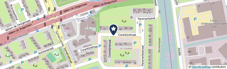 Kaartweergave Corantijnstraat in Leiden