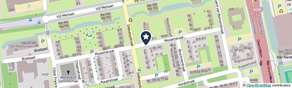 Kaartweergave Mozartstraat in Leiden