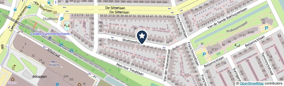 Kaartweergave Stieltjesstraat in Leiden