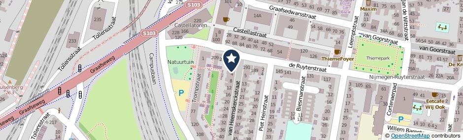 Kaartweergave Van Heemskerckstraat 2-B in Nijmegen